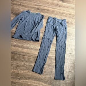 Waffle-Knit base layer Thermal Crewneck Top & Pants Set- Navy